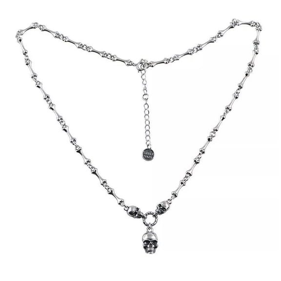 QQTDFG Men Women Sterling Silver Gothic Skull Bones Skeleton Biker Necklace F1005-default