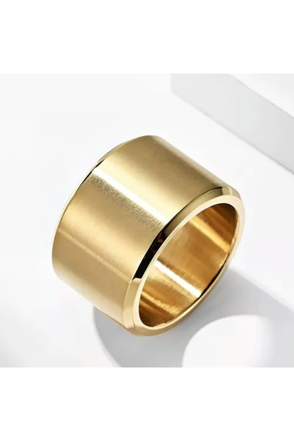 Men Women Wide Band Thumb Ring Stainless Steel Cool Plain Matte Finish Flat Top-Gold C-9