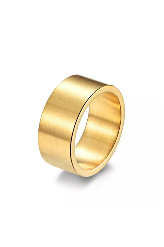Men Women Wide Band Thumb Ring Stainless Steel Cool Plain Matte Finish Flat Top-Gold D-7