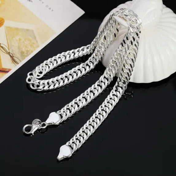 QQTDFG Men's 10mm 925 Sterling Solid Silver Sideways Chain Necklace Jewelry Gift-20 in-10MM