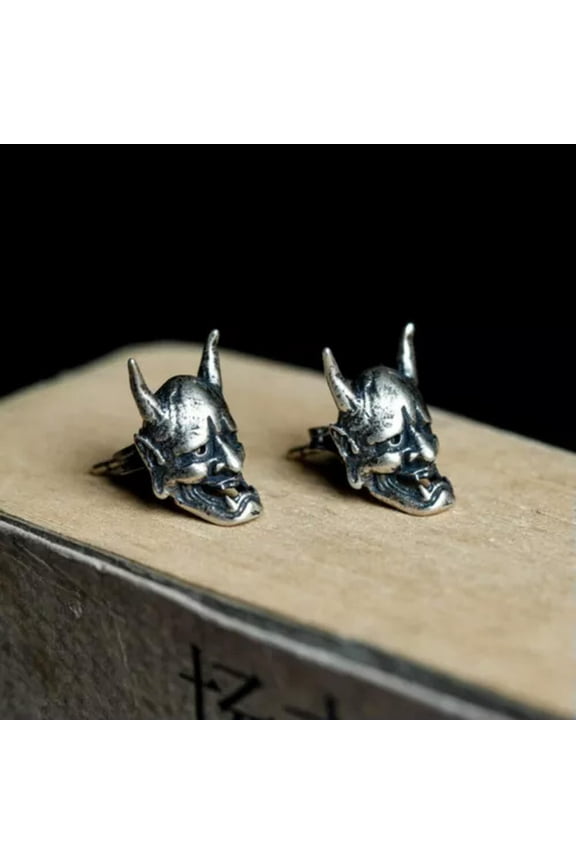 Men's Devil Mask Skull Biker 925 Sterling Silver Stud Post Earring A1891-2 earrings (1 pair)