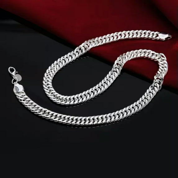 QQTDFG Men's Jewelry 925Sterling Silver Fashion Sideway Chains Necklace 6mm 20"-24"-24"
