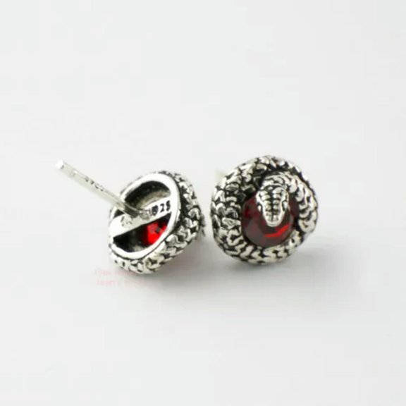 QQTDFG Men's Snake Biker 925 Sterling Silver CZ Crystal Stud Post Earrings A1630-Red- 1 pair of studs
