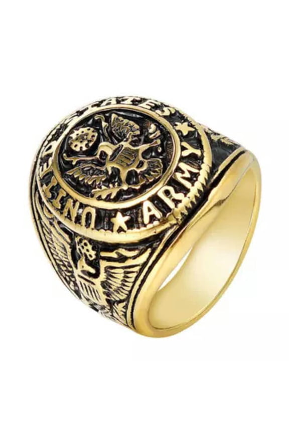 Men's Stainless Steel Domineering Vintage United States Army Ring Gift-Gold Black-11