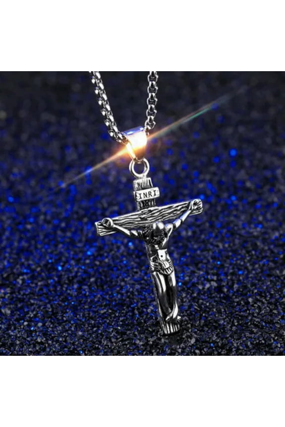 Men's Stainless Steel Jesus Christ Crucifix Cross Pendant Chain Necklace-Silver