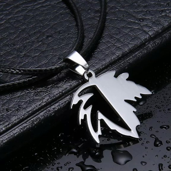 QQTDFG Men's Unisex Stainless Steel Leather Necklace Pendant Leaf L27-default