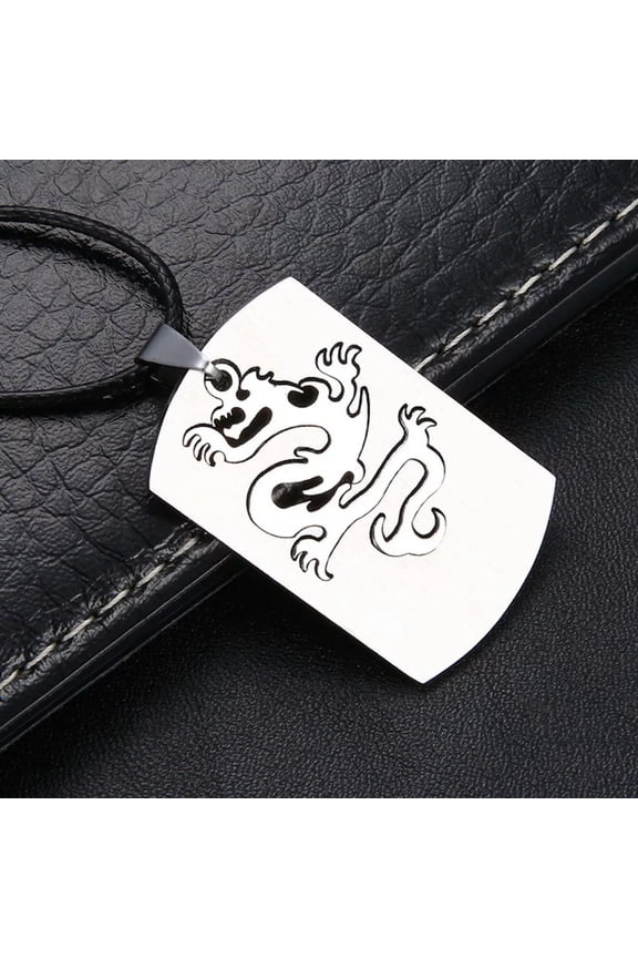 Men's Unisex Stainless Steel Leather Pendant Necklace Tag Dragon L2-default