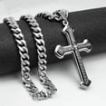 thumbnail image 1 of QQTDFG Mens 7mm Cuban Necklace Chain with Stainless Steel Bible Verse Big Cross Pendant-22 in, 1 of 8