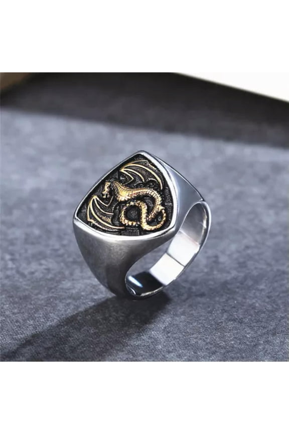Mens Animal Rings Stainless Steel Dragon Tiger Wolf Wild Boar Punk Biker Hip Hop-Gold Dragon C-8
