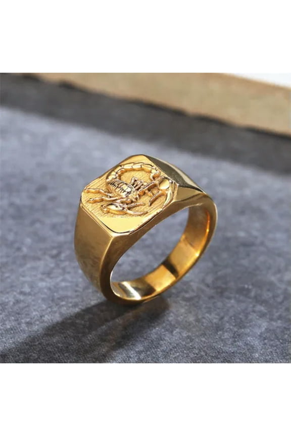 Mens Animal Rings Stainless Steel Dragon Tiger Wolf Wild Boar Punk Biker Hip Hop-Gold Scorpion B-12