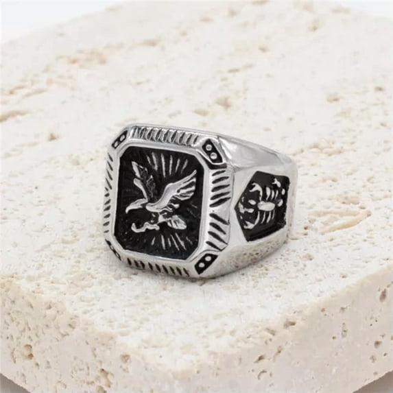 QQTDFG Mens Animal Rings Stainless Steel Dragon Tiger Wolf Wild Boar Punk Biker Hip Hop-Silver Eagle G-10
