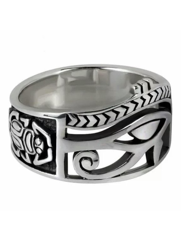 Mens Egyptian Ankh Scarab Eye Of Horus Ra Ring Stainless Steel Size 7-15 Gift-15
