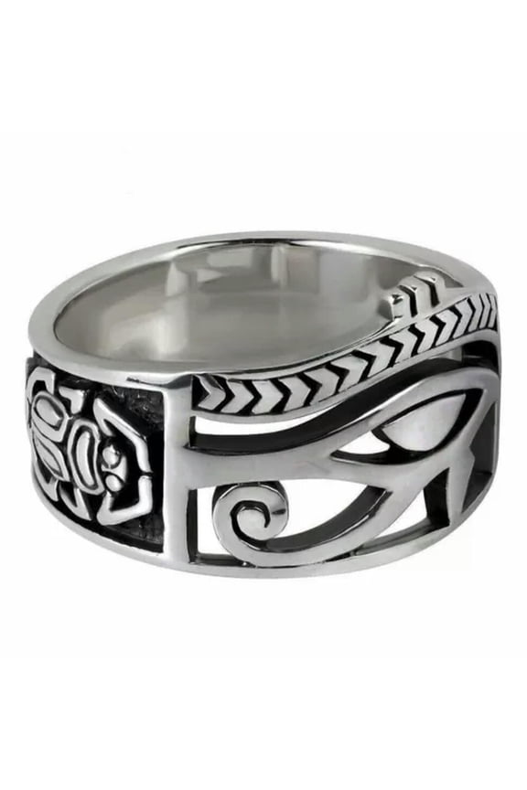 Mens Egyptian Ankh Scarab Eye Of Horus Ra Ring Stainless Steel Size 7-15 Gift-7