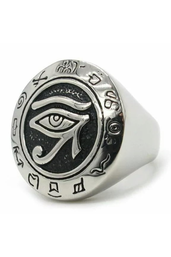Mens Egyptian Evil Eye of Horus Ra Ring Silver Stainless Steel Size 7-15 Gift-15