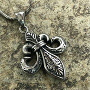 QQTDFG Mens Fashion Stainless Steel Fleur De Lis Pendant Necklace Jewelry Chain Gift-default