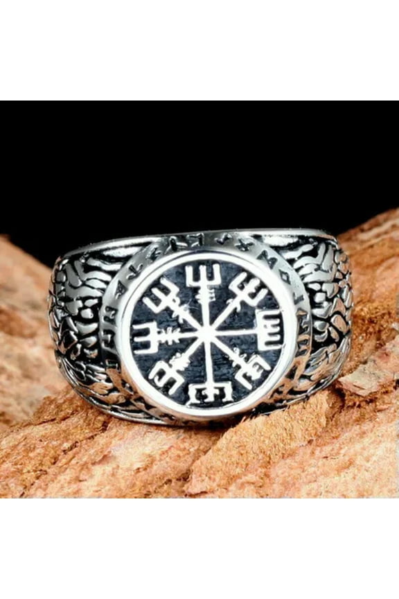 Mens Nordic Viking Rune Vegvisir Compass Ring Stainless Steel Size 7-15 Gift-14
