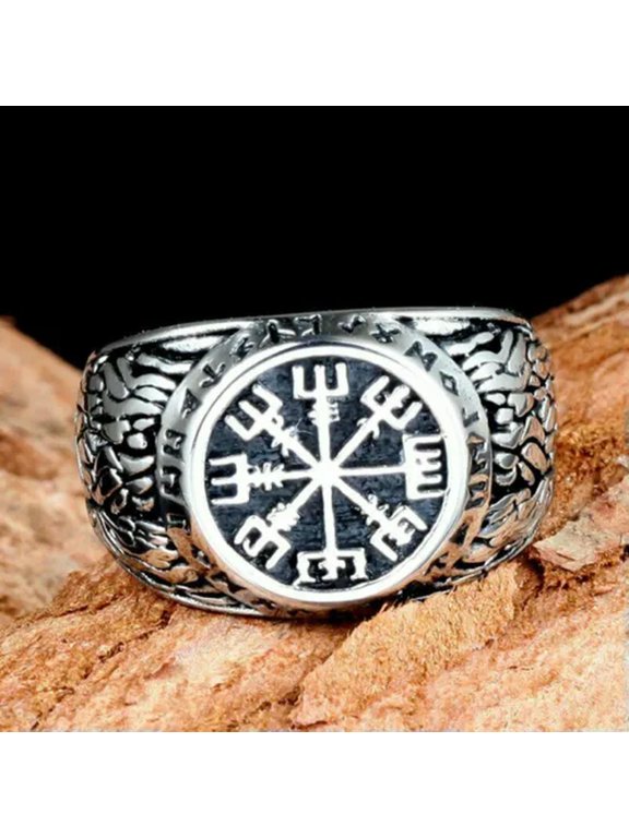 Mens Nordic Viking Rune Vegvisir Compass Ring Stainless Steel Size 7-15 Gift-7