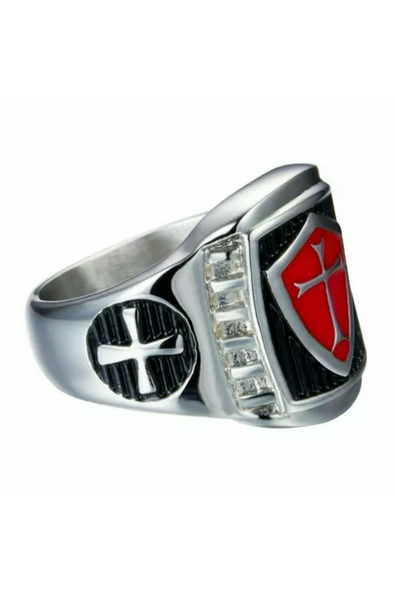 Mens Shield Cross Knights Templar Ring Silver Stainless Steel Size 7-15 Gift-9
