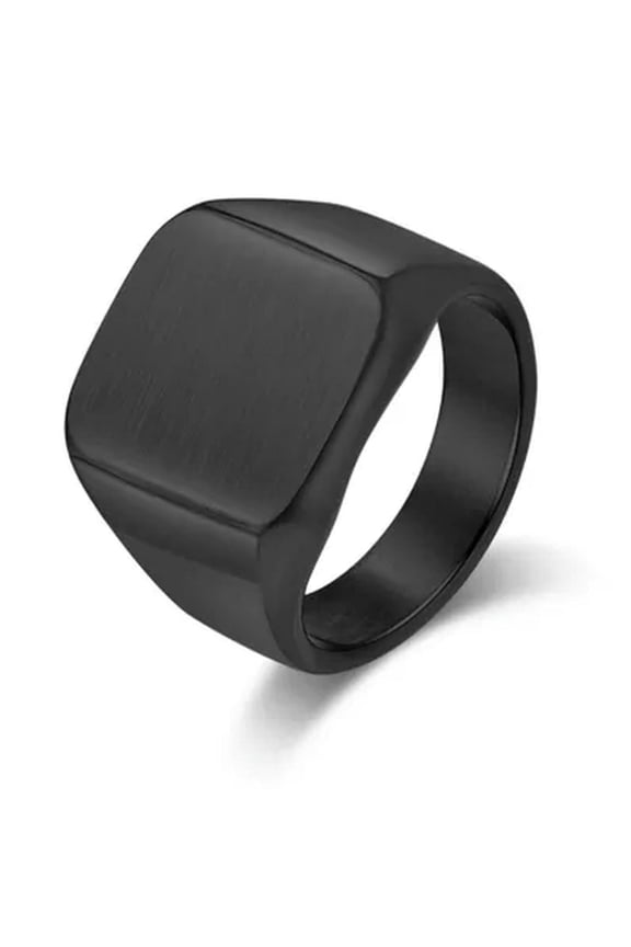 Mens Square Signet Ring Stainless Steel Pinky Thumb Plain Matte Gfit for Dad-Black-9