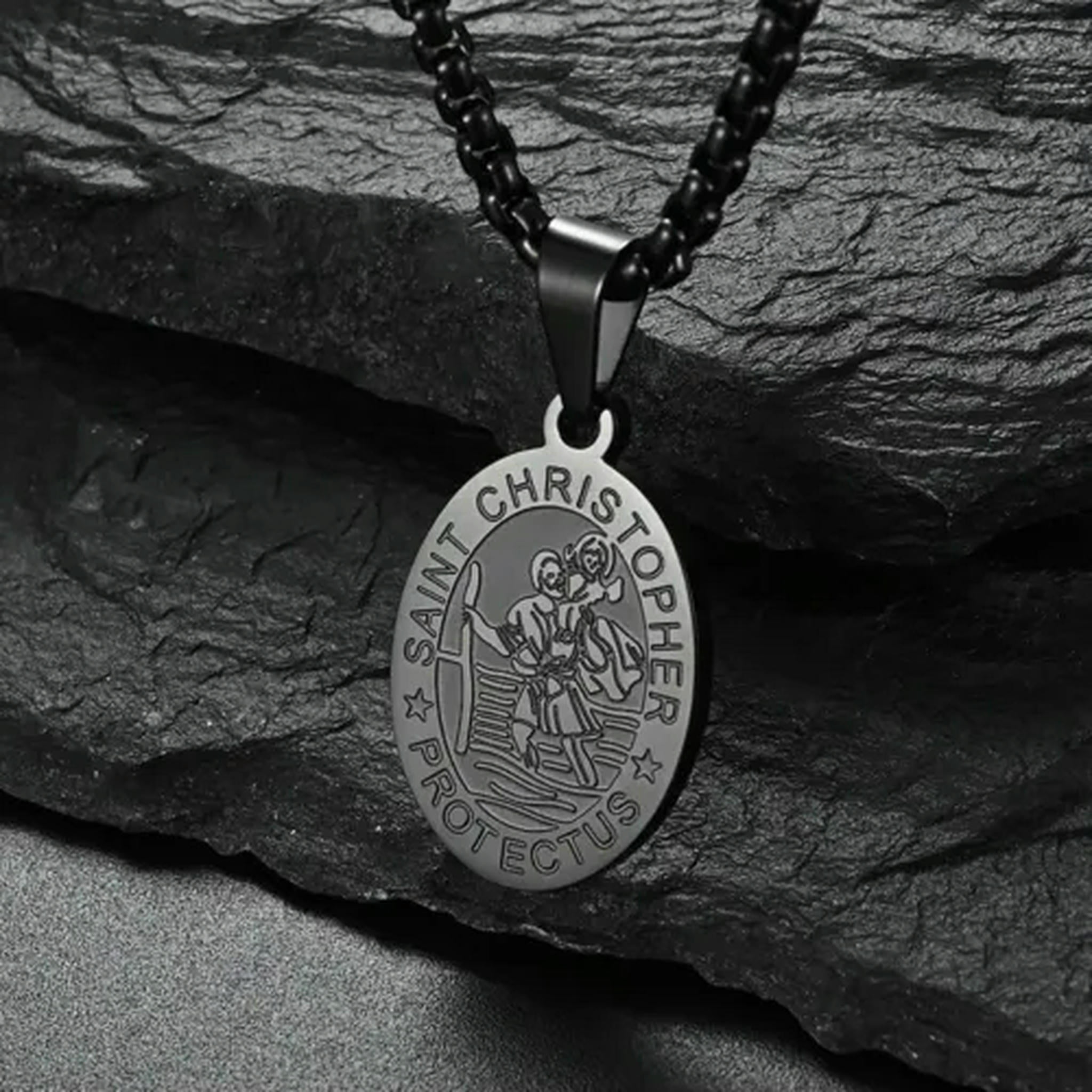 QQTDFG Mens St Saint Christopher Pendant Necklace Stainless Steel Medal ...