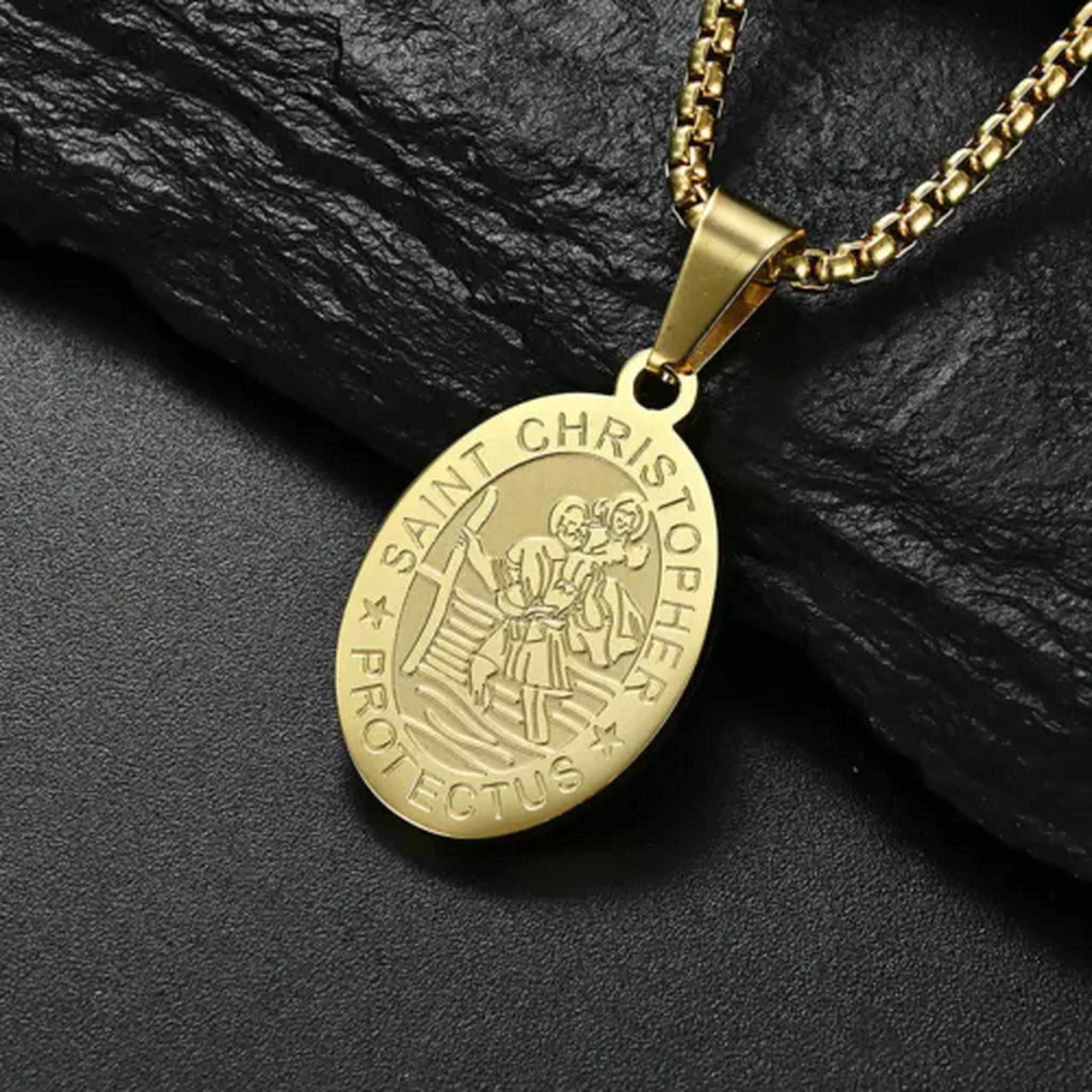 QQTDFG Mens St Saint Christopher Pendant Necklace Stainless Steel Medal ...