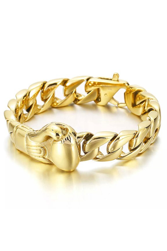 Mens Stainless Steel Curb Chain Bracelet High Polished Boxing Glove Link Bangle-default