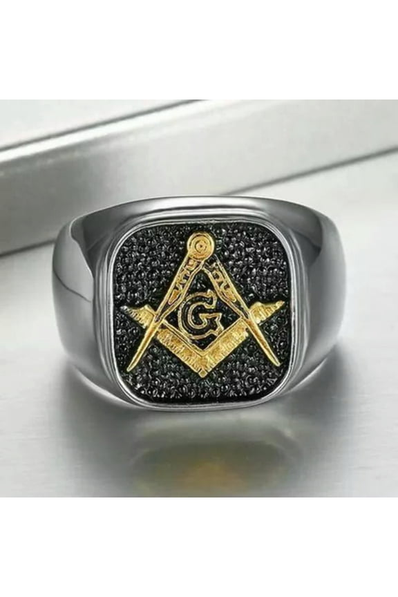 Mens Stainless Steel Gold Freemason Masonic Lodge Ring Silver Size 7-15 Gift-15