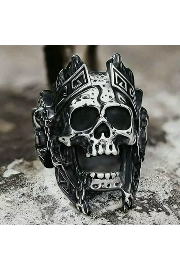 Mens Stainless Steel Gothic MC Biker Skull Crown Ring Black Men Size 7-15 Gift-11