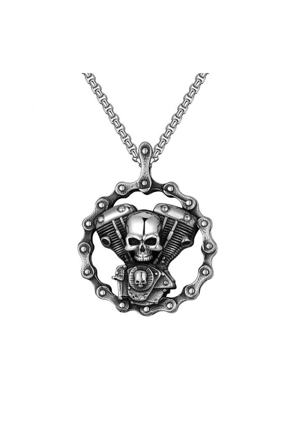 Mens Stainless Steel Motorcycle Chain Biker Skull Pendant Necklace Men For Gift-default