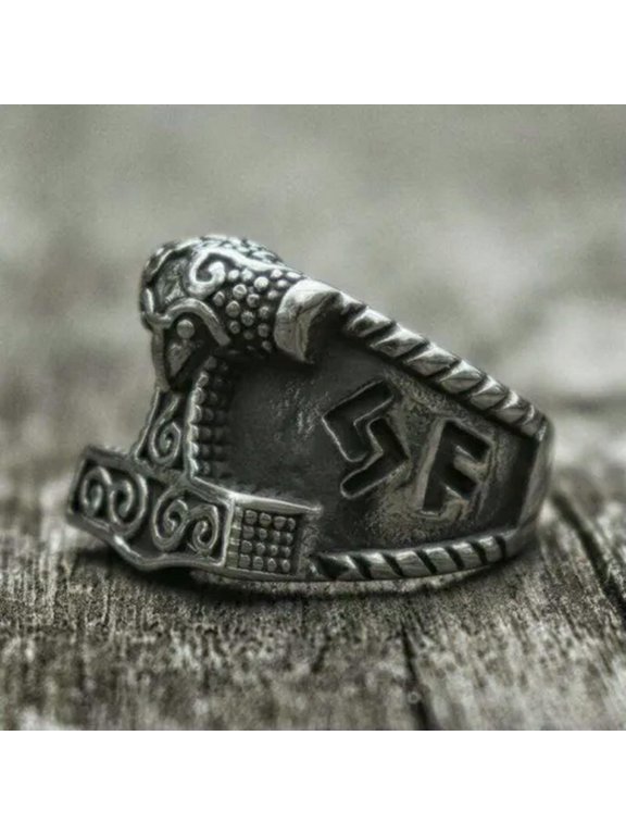 Mens Stainless Steel Nordic Viking Thors Hammer Rune Mjolnir Ring For Men 7-15-9