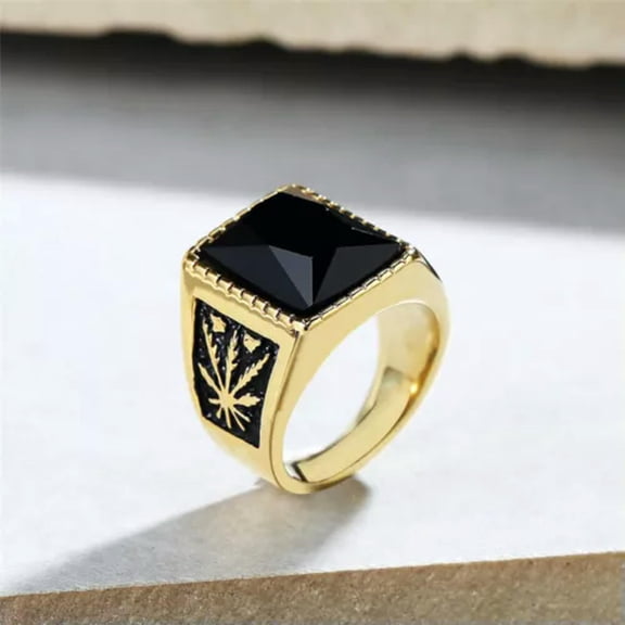 QQTDFG Mens Stainless Steel Red Black Stone Marijuana Leaf Ring Band Size 7-13-Gold Black-13