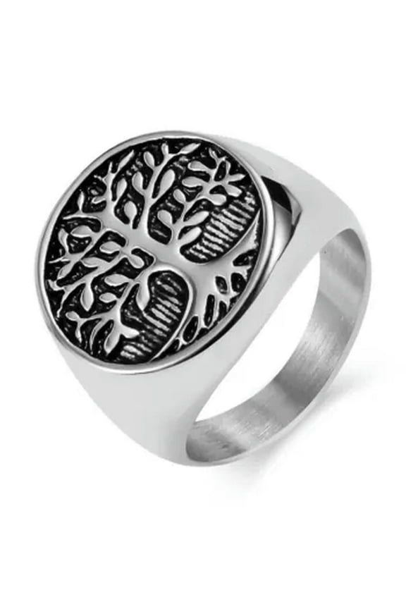 Mens Tree of Life Signet Ring Stainless Steel Biker Band Christmas Wedding Gift-Silver-10