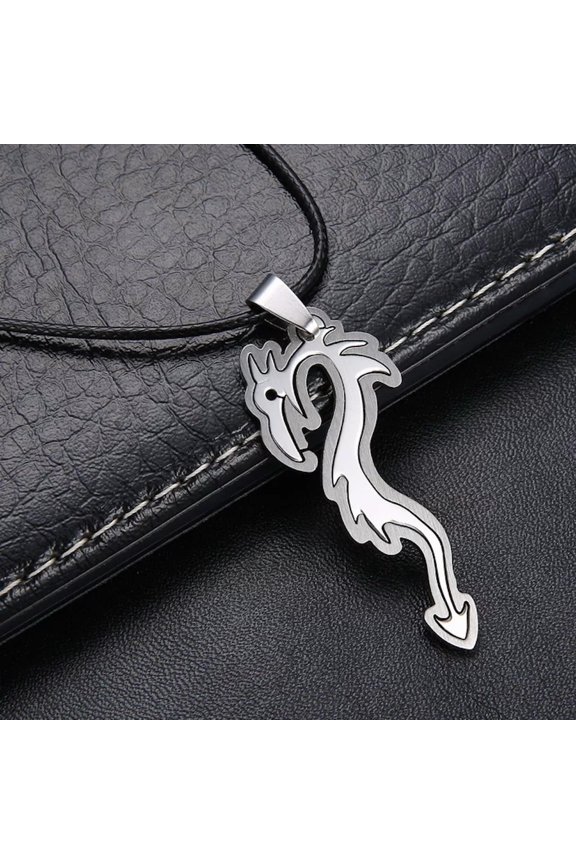 Mens Unisex Stainless Steel Leather Necklace Dragon L48-default