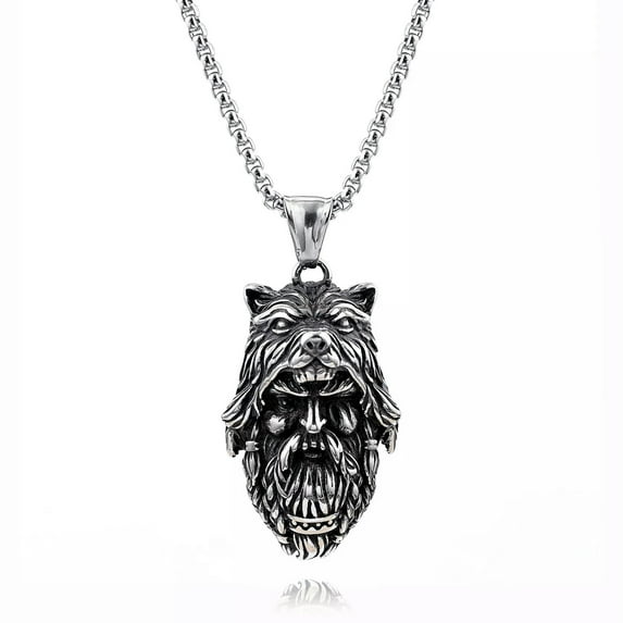 QQTDFG Mens Viking Tribal Wolf Head Skull Pendant Necklace Men Stainless Steel Gift-default