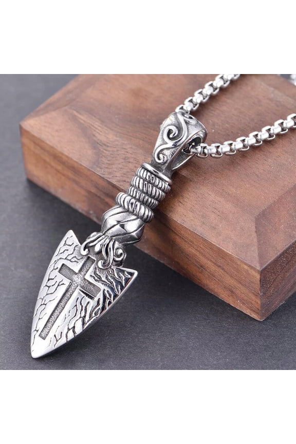 Mens Vintage Stainless Steel Gothic Arrow Cross Arrowhead Pendant Necklace Chain-default