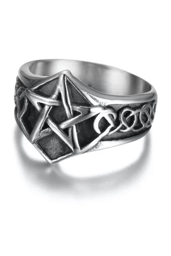 Mens Wiccan Pagan Pentagram Star Ring Stainless Steel Size 7 8-15 Gift-9