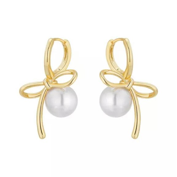 QQTDFG Metal Butterfly Knot Earring Asymmetric Hoop Earrings Pearl Bow Earrings Lady-gold