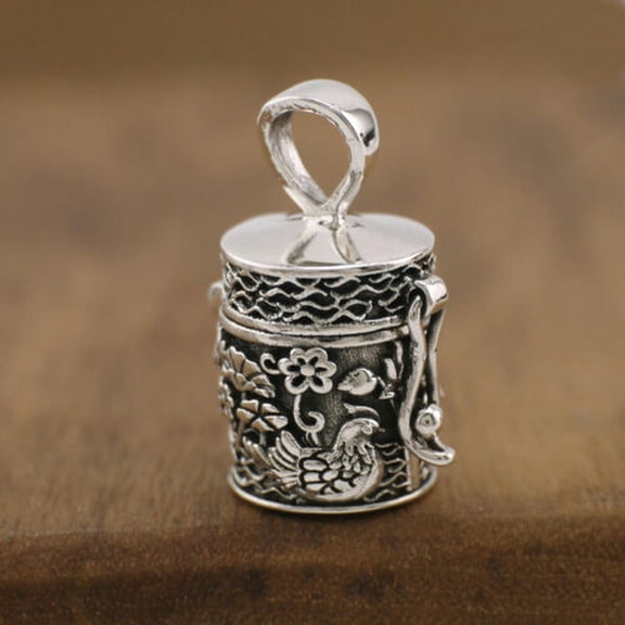 QQTDFG Mini Buddhism Lotus Prayer Box 925 Sterling Silver Locket Pendant A2532-B
