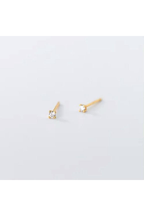 Mini Tiny CZ Solitaire Sterling Silver Stud Earrigns A1890-Gold