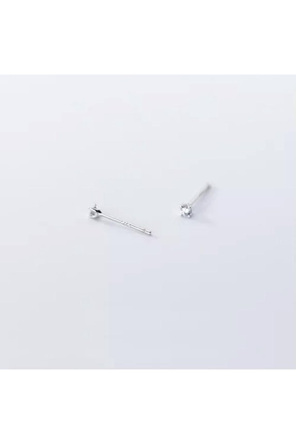 Mini Tiny CZ Solitaire Sterling Silver Stud Earrigns A1890-Silver