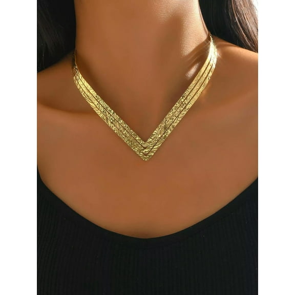 QQTDFG Minimalist Layered V Shaped Chain Necklace Statement Necklace Modern Necklace-default