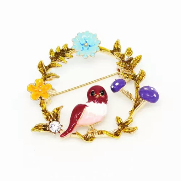 QQTDFG Multi-color Enamel Crystal Cute Little Bird Flower Garland Womens Brooch Pin -Multicolor-1