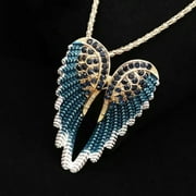 QQTDFG Multicolor Rhinestone Angel Wing Heart Feather Pendant Chain Necklace/Brooch Pin-Blue