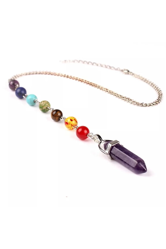 Natural Amethyst Gems Stone Pendulum Chakra Necklace Yogo Jewelry Wholesale-default