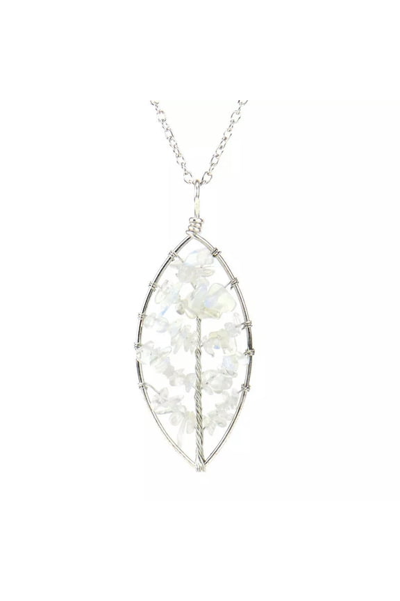 Natural Opalite Crystal Tree of Life Leaf Pendant Necklace Healing Reiki Amulet-default
