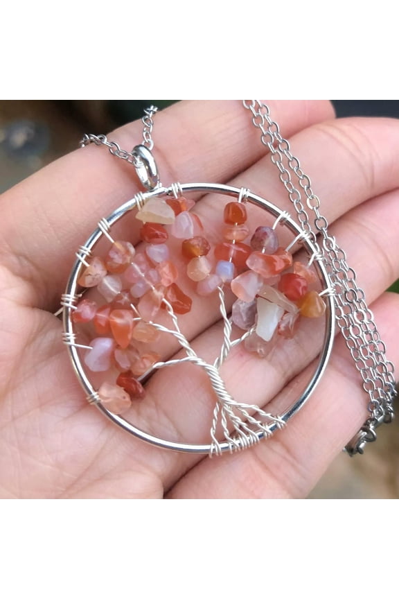 Natural Red Agate Gems Tree Of Life Necklace Chakra Reiki Healing Amulet-default
