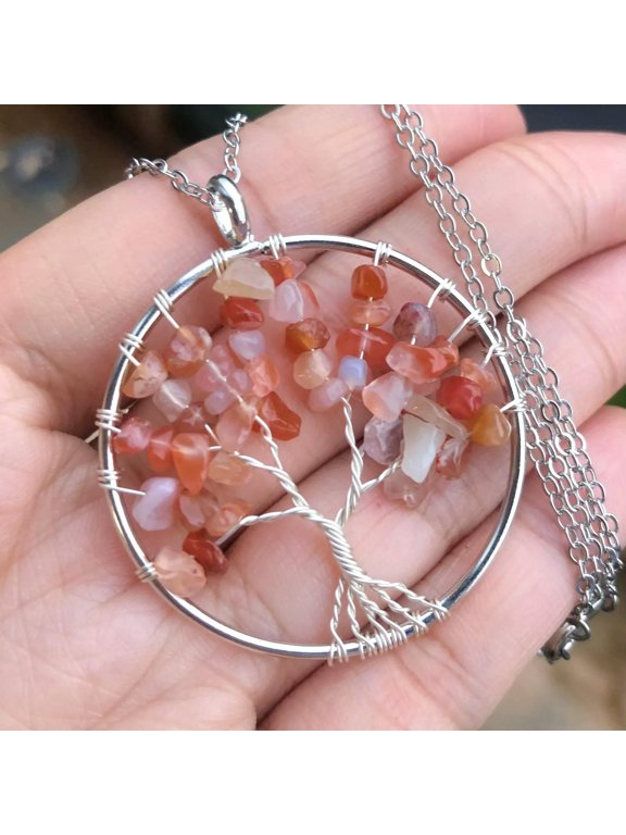 Natural Red Agate Gems Tree Of Life Necklace Chakra Reiki Healing Amulet-default