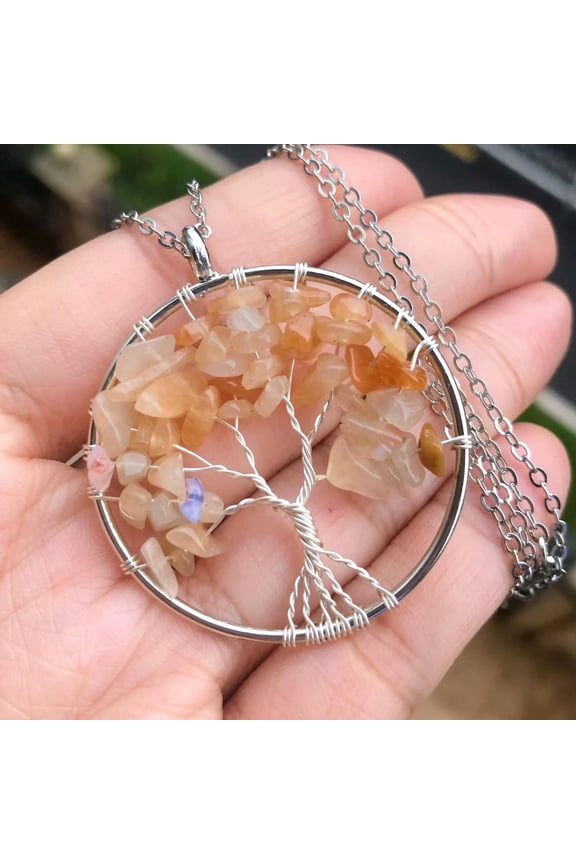 Natural Red Aventurine Gems Tree Of Life Necklace Chakra Reiki Healing Amulet-default