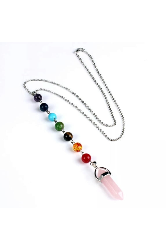 Natural Rose Quartz Gems Stone Pendulum Chakra Necklace Chain Wholesale-default