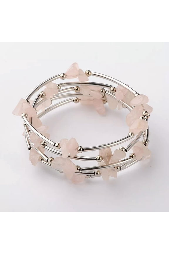 Natural Rose Quartz Gems Stone bangle Adjustment bracelet Reiki Balancing Amulet-default